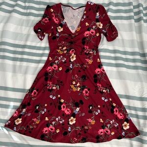 Macy’s red floral v neck dress